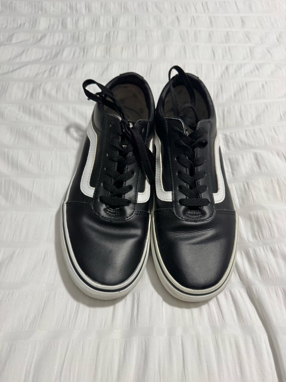 Vans Black Leather Low-Top Sneakers with White Outsole